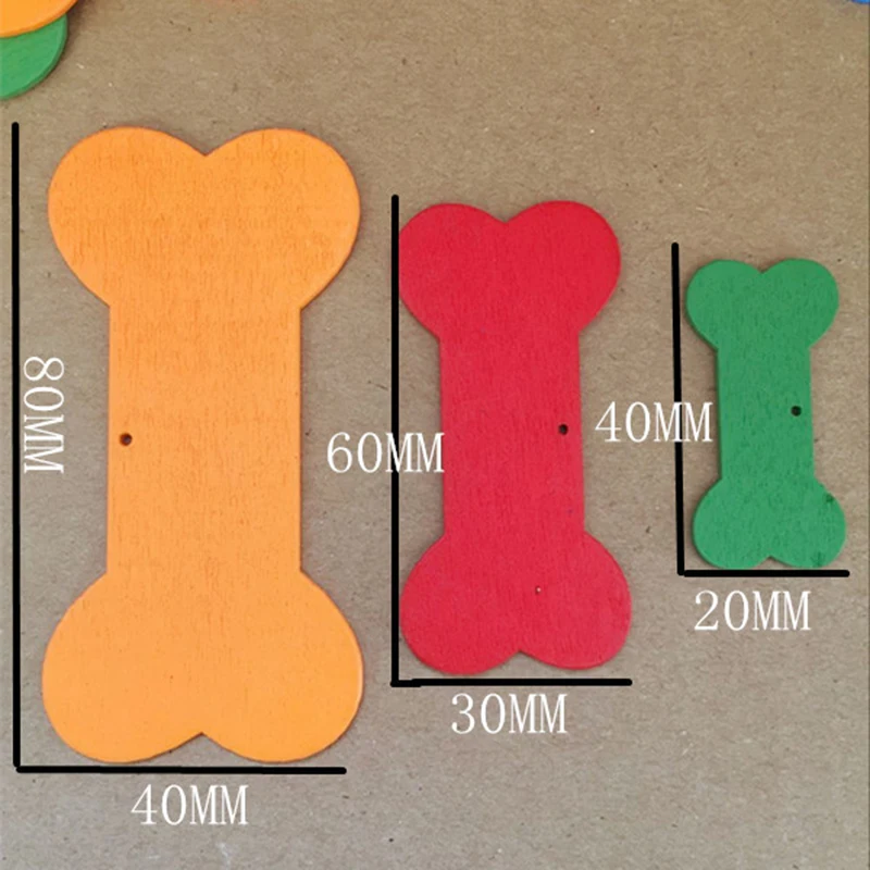 

20pcs/bag Painted Bone Shape Natural Wood Chips Differ Size Wooden Message-board Ornament with Hole Wooden DIY Craft Accessories