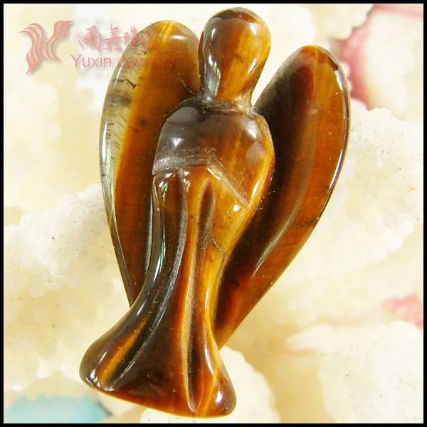 

2019 New Arrival !! Fashion Beautiful Tiger's eye stone Angel Charms Statue Carved Angel Figurine With Wing Pendant Jewelry Gift