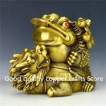 

China fine workmanship brass carving dragon turtle back gold toad statue