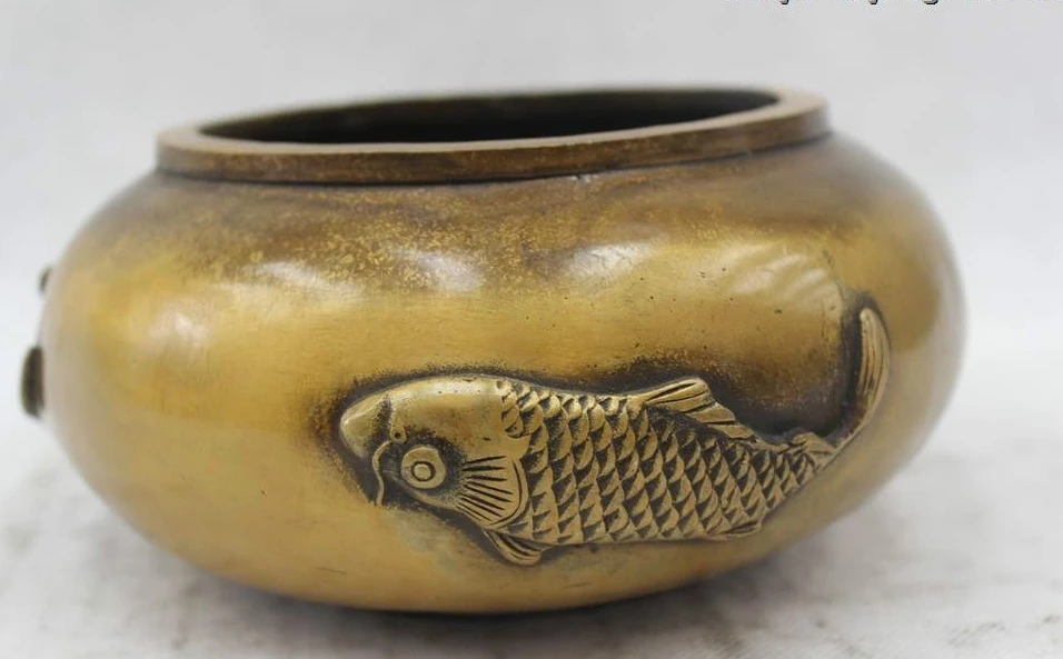 

4"Chinese Folk Bronze Lucky excellent Money drawing cyprinoid Pot crock
