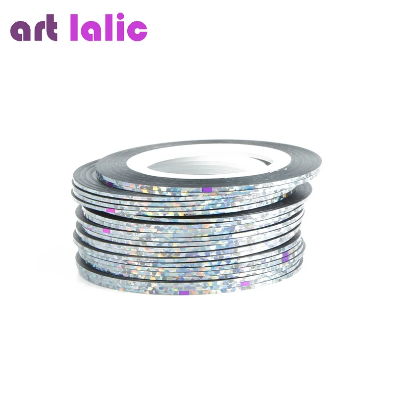 Artlalic 10 рулонов линии ногтей чередование стикер ленты 1 мм Клей многоцветный DIY маникюр Дизайн ногтей Стайлинг насадки для инструментов наклейки - Цвет: Laser Silver