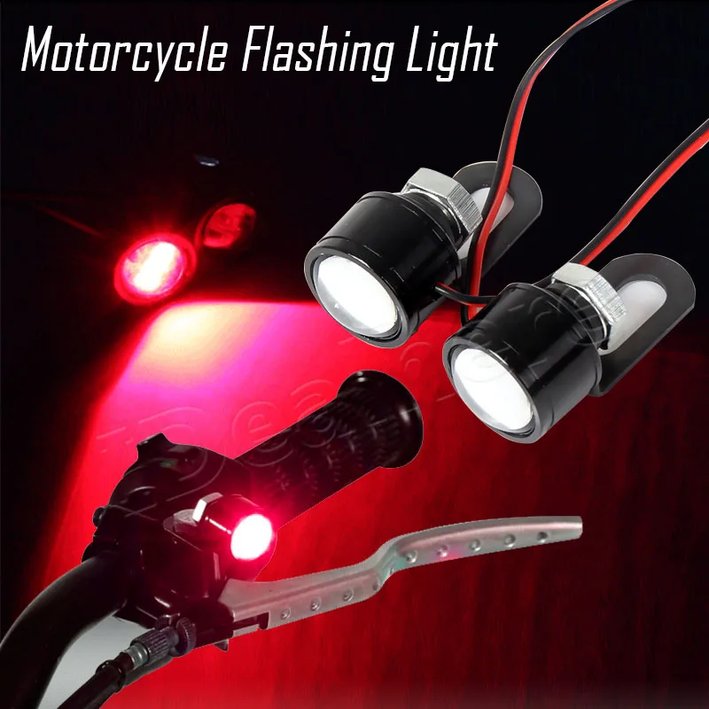 

1 Pair High Quality Red Car Motorcycle Led Strobe Flash Warning Light Brake Light Spotlights Fish Eye Lens Lamp