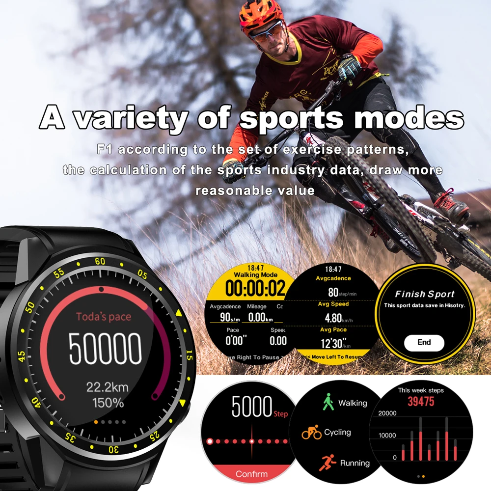  F1 Smart Watch Men SIM Card Sports SmartWatch GPS Support Pedometer Bluetooth 4.0 Camera Wristwatch