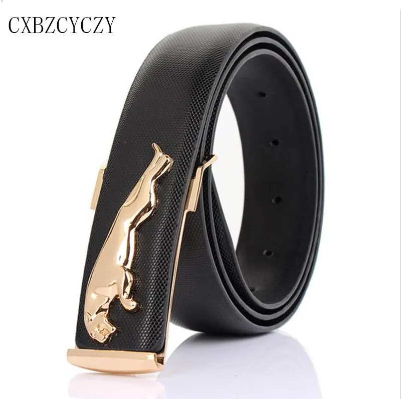 2017 Men's Fashion Wild Designer Jeans Boss Belts Gold Metal Belt Buckle Leopard Casual Smooth