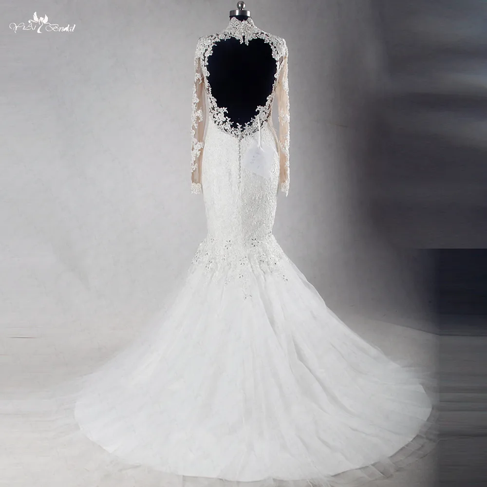 RSW1011 в форме сердца эротичное с вырезом на спине русалка длинный рукав кружева свадебное платье