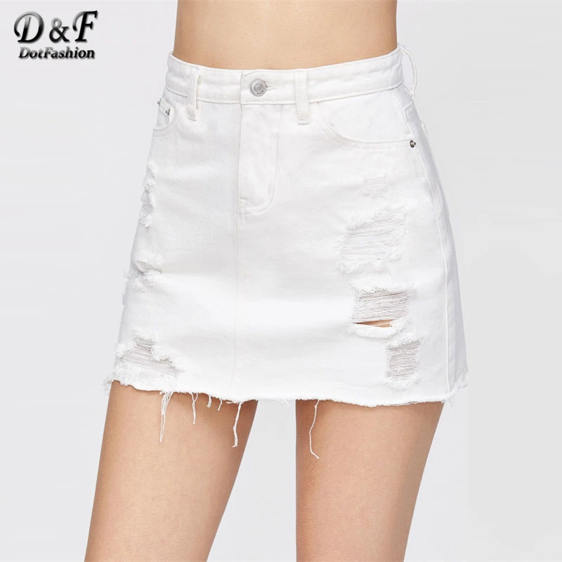 Dotfashion المتعثرة المعمعة تنحنح الدنيم تنورة 2019 جديد الأبيض ممزق عارضة النساء أسفل منتصف الخصر غمد قصيرة عادي تنورة Dotfashion المتعثرة المعمعة تنحنح الدنيم تنورة 2019 جديد الأبيض ممزق عارضة النساء أسفل منتصف الخصر غمد قصيرة عادي تنورة