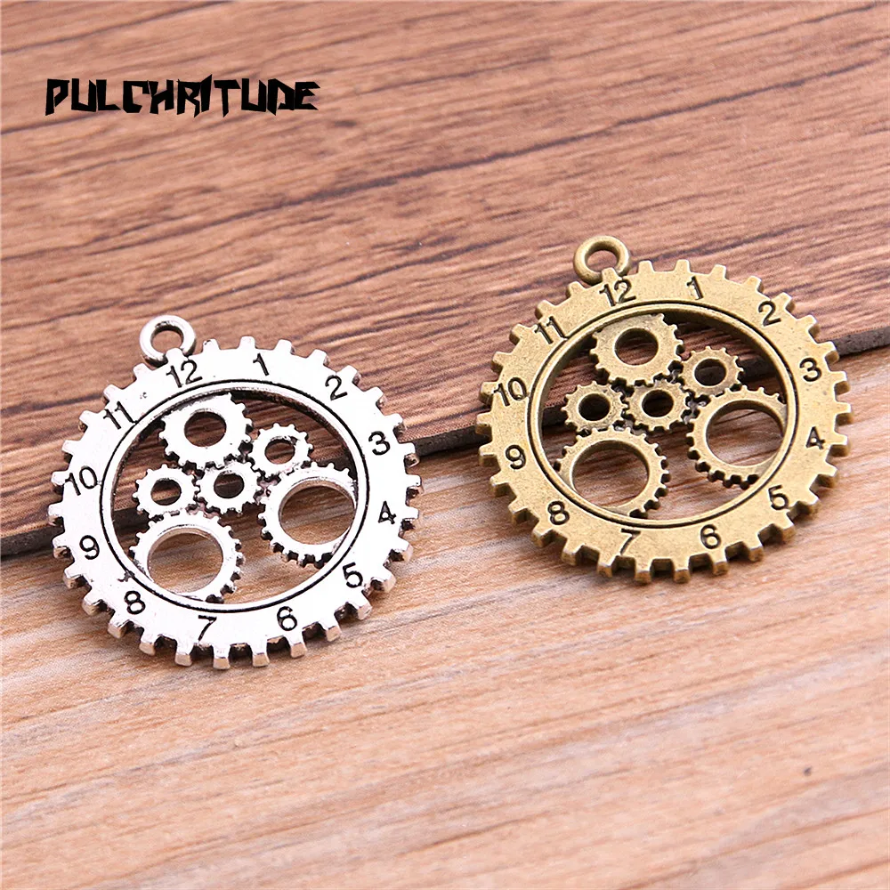 

PULCHRITUDE 6pcs Vintage Metal two color Clock Fashion DIY Handmade Steampunk Pendants Jewelry Making Charms