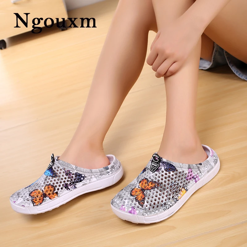 

Ngouxm 2019 summer women slippers flat print shoes jelly hollow flip flops breathable woman slides flat slides for woman
