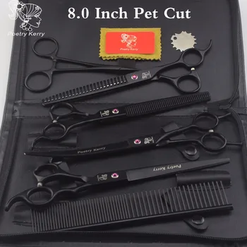 

8 inch Poetry Kerry "Professional pet grooming kit, direct and thinning dog scissors and curved pieces 4 pieces. black Pet cut
