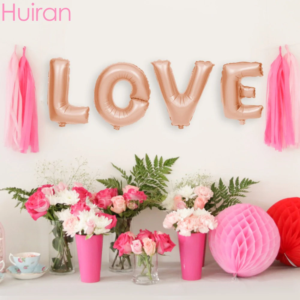 

HUIRAN Peach Sliver Gold LOVE Foil Balloons Romantic Anniversary Wedding Engagement Birthday Party Decor Wedding Balloons