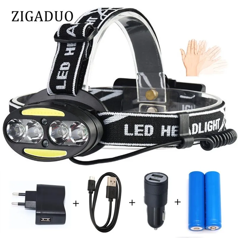 

Powerful LED Flashlight Forehead XML 4*T6 + 2*COB LED Headlamp Torch Head Lights Lamp+18650 Battery+AC/Car/USB Charger(Option D)