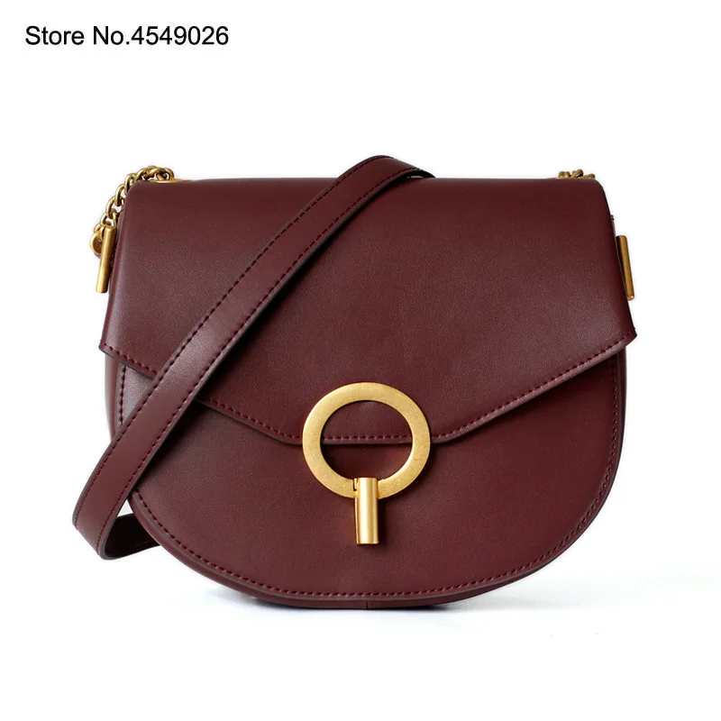 

Genuine Leather Retro Fashion Cow Leather Round Lock Buckle Half-round Saddle Bag Women Shoulder Bag Luxury Handbags Designer
