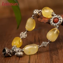 Leensun ювелирные изделия, ручной работы 925 серебро с янтарные бусы браслет/браслет подарок для женщин