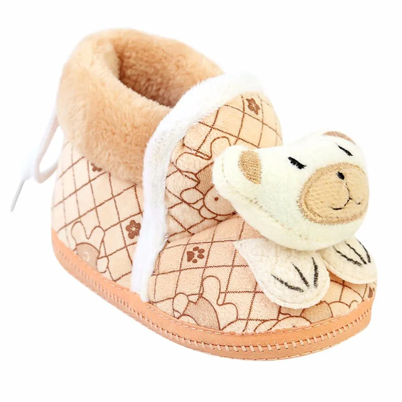 Смешанный хлопок Зимние Детские Снегоступы для маленьких девочек Обувь трикотажные Носки с рисунком медведя из мультика Обувь для новорожденных Сапоги и ботинки для девочек