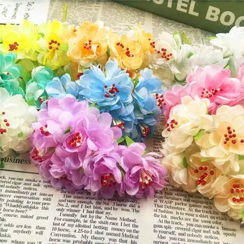 6pcs Silk Stamen Daisy Artificial Flowers handmade flowers Wedding Car Decoration Scrapbooking Decorative Wreath Fake Flowers