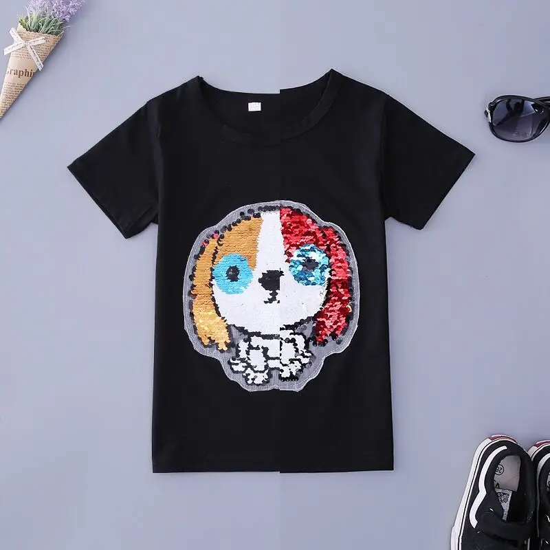 Boys T-Shirts Cotton Kids T-Shirt With Sequin Reversible Sequin Girls T Shirt Kids White Flash T Shirt Kids Teen Girl 14