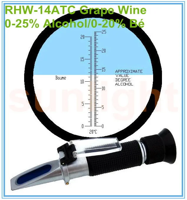 6 шт./партия RHW-14ATC 0-25% Vol спирт/Баум виноградный винный рефрактометр с пластиковой розничной коробкой и отслеживаемой доставкой