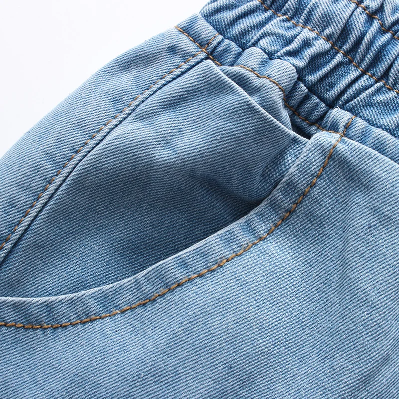 Мода г. Повседневное однотонные синие джинсы джоггеры эластичный пояс шнурок для мужчин промывают хип хоп дамские шаровары Лидер продаж
