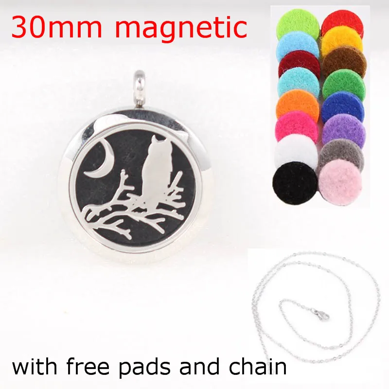 

Stainless Steel Owl Halloween Diffuser Locket Pendant /Essential Oil Aromatherapy Perfume Lockets Necklace With Pads & Chain