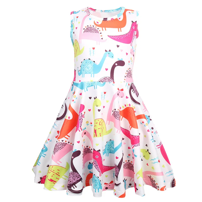 

Kids Dresses for Girls Cartoon Unicorn Print Party Birthday Sleeveless Dresses Children Ice Silk Princess Causal Clothes