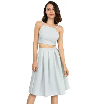 

Slim Strapless Crop Top and Dress Set Summer Women Striped Dress Sexy Two Pieces Set
