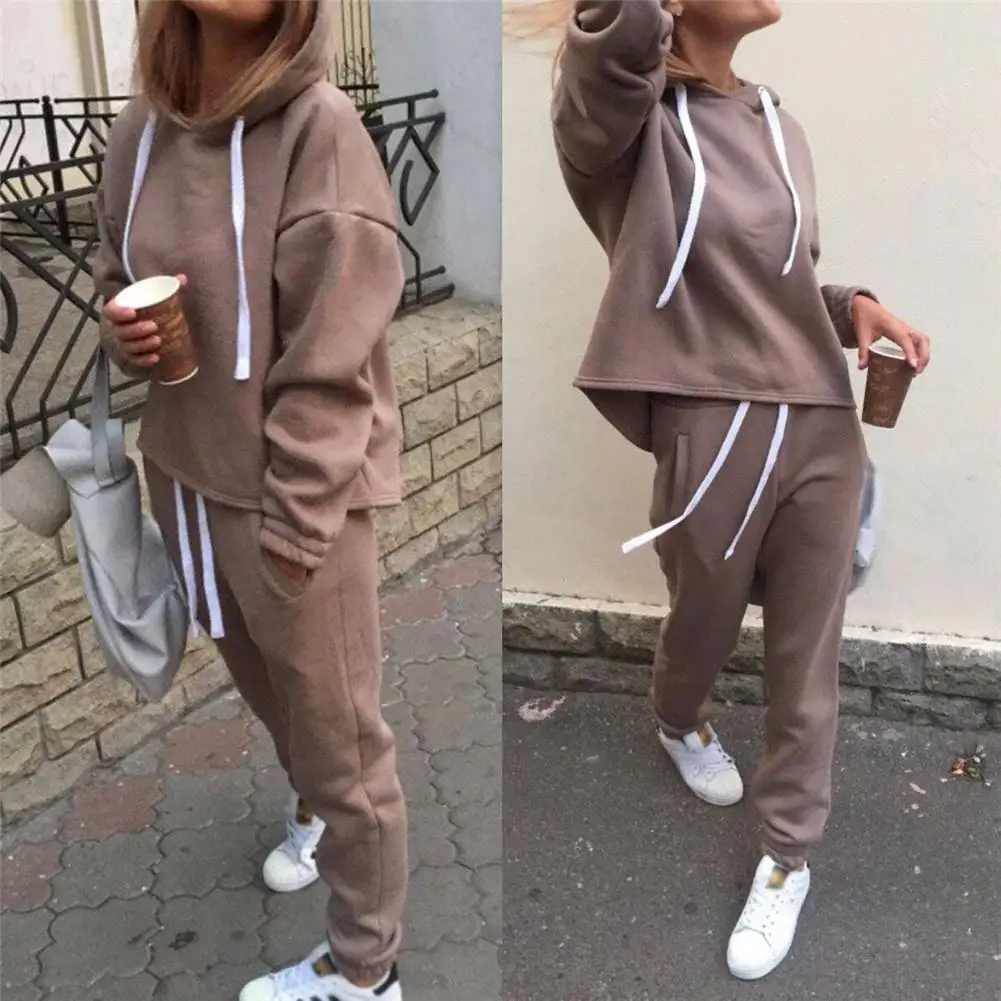 Autumn Tracksuit Long Sleeve Thicken Hooded Sweatshirts Casual Set Women Clothing 2 Piece Set Tops+Pants Sporting Suit Female