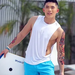 Free Shipping Men's Vest Sleeveless Sexy Split Breathable Sportswear Private Customized BOYTHOR