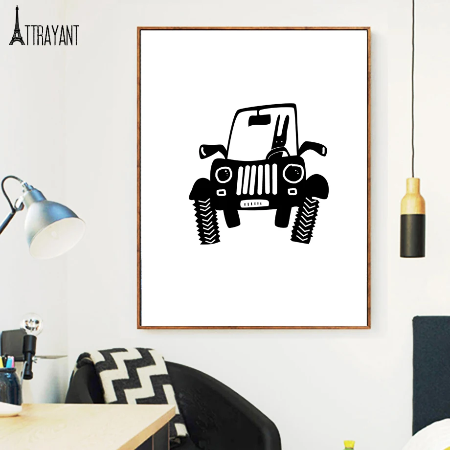 ATTRAYANT Car черно белая настенная Картина на холсте скандинавские постеры и принты