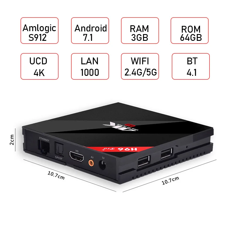 h96 Pro Smart TV Box Amlogic S912 Octa core Set-top Box Android 7.1 3 gb 64 gb bt 4.1 1000 m LAN 4 k HDMI Media Player PK h96max