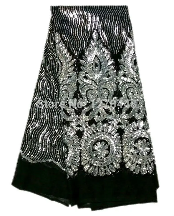 

2015 of the latest free shipping French lace fabric with sequins black African organza lace wedding dress fabrics