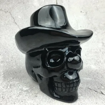 

860G Natural Obsidian Clown Skull Hand Carved Crystal Healing