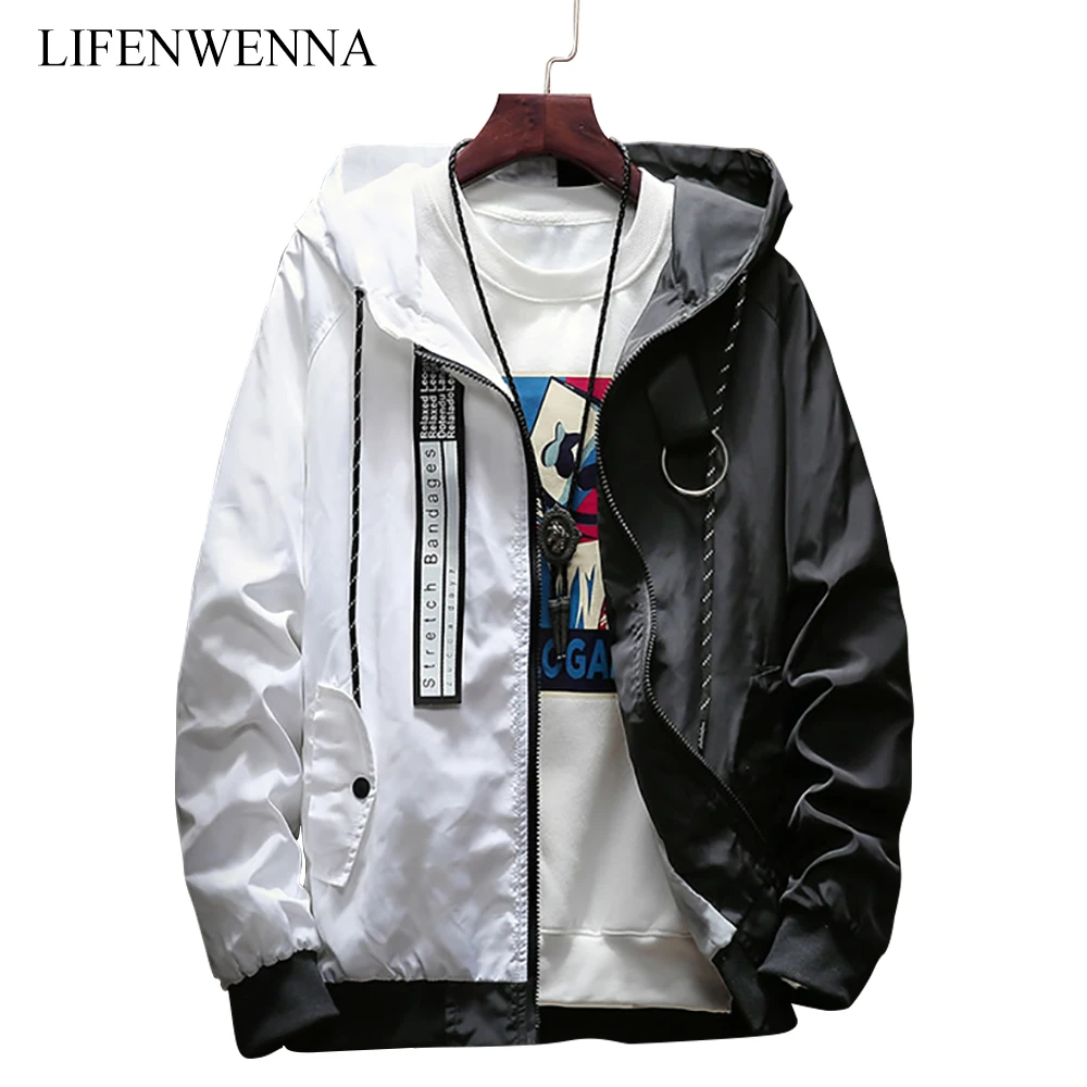 

Color Block Jacket Men 2019 Autumn Fashion Letter Patchwork Hip Hop Tracksuits Mens Casual Hooded Windbreak Streetwears Plus 5XL