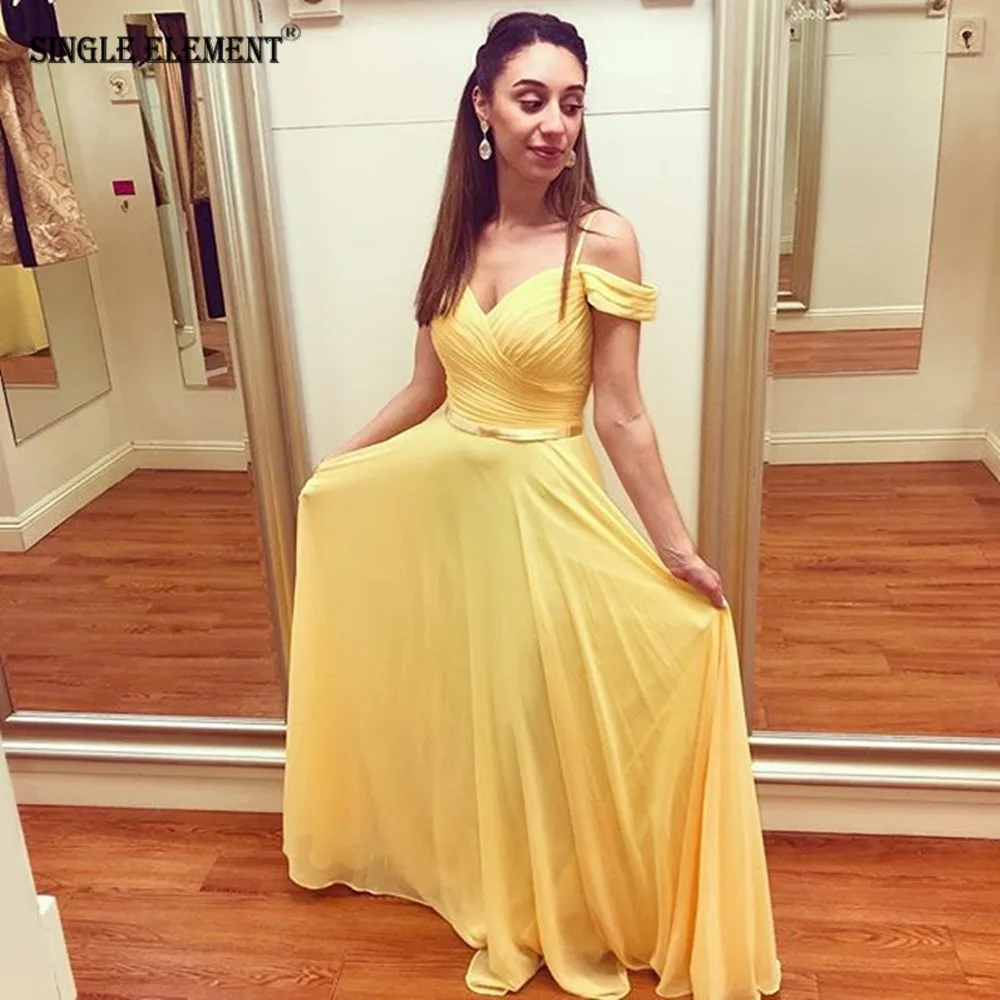 

SINGLE ELEMENT A-Line Off the Shoulder Yellow Chiffon Prom Dress