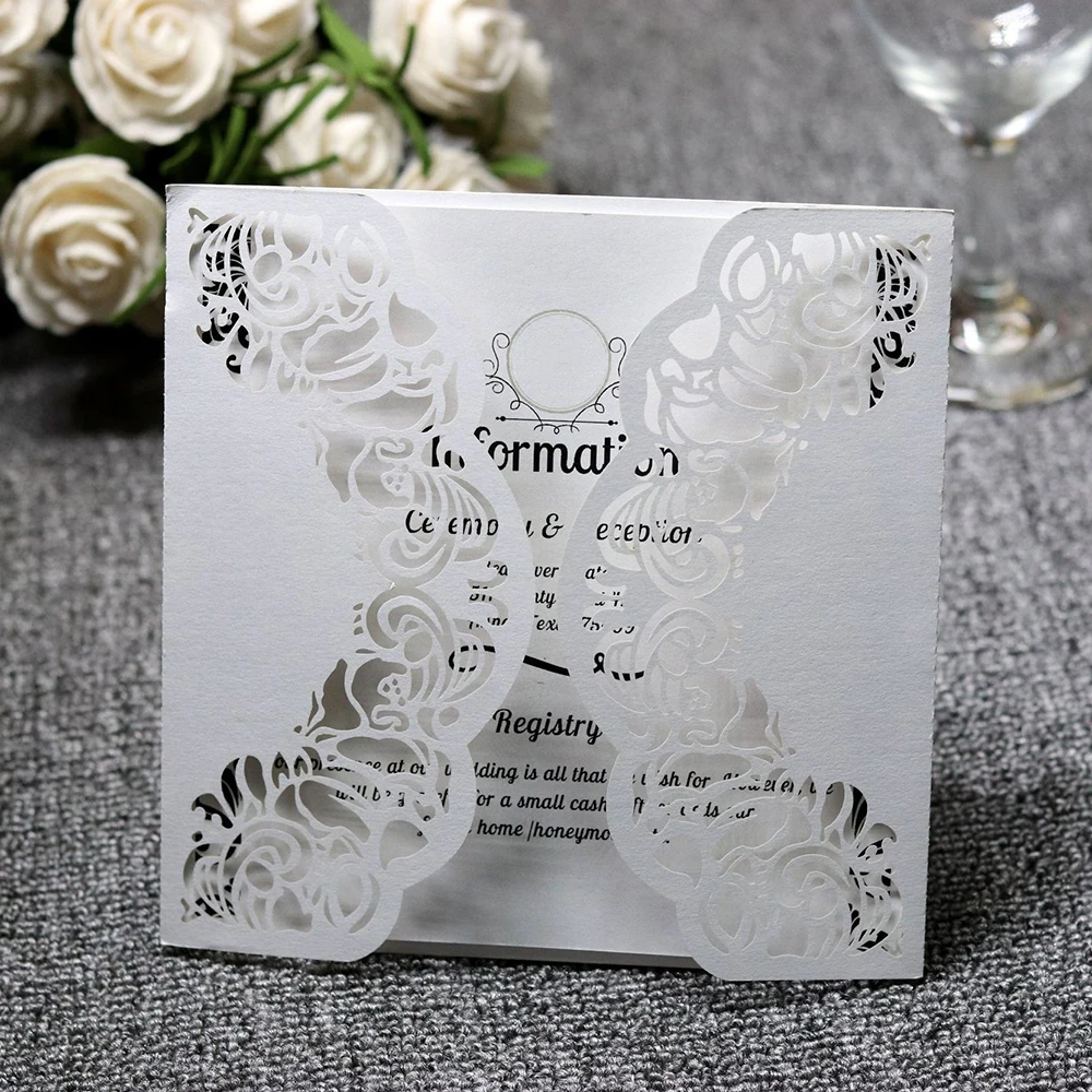  10pcs European Lace Invitations Card Cover White Laser Hollow Greeting Invitations CardWedding Part - 33032661921