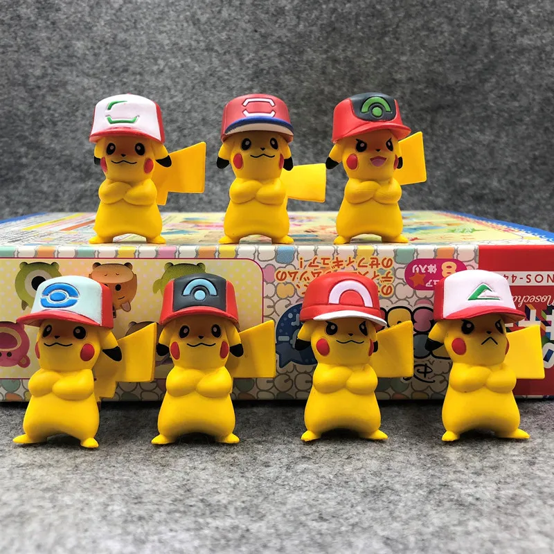 

7pcs/set Anime Pika Figures with Hat Cartoon pokemones Action Figures Collection Model Toy Kids Gifts
