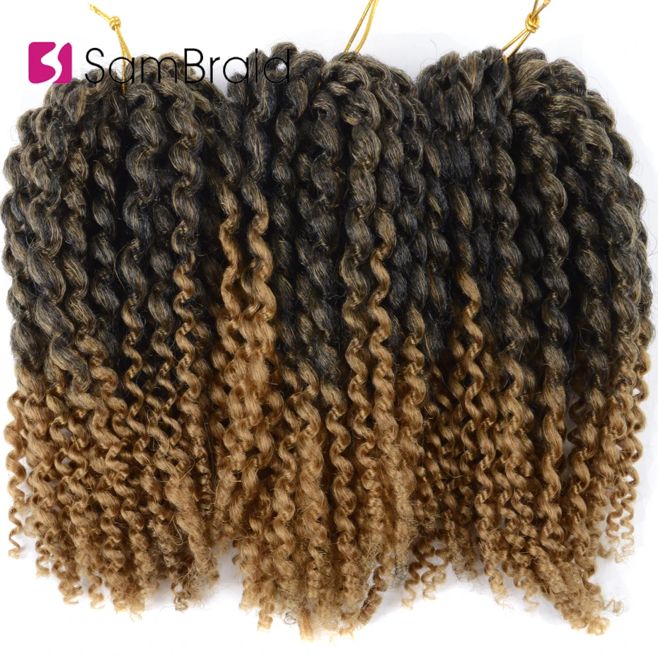 SAMBRAID афро Вьющееся кружево Волосы вязанные косы 8 дюймов Ombre Marlybob крючком волосы 3