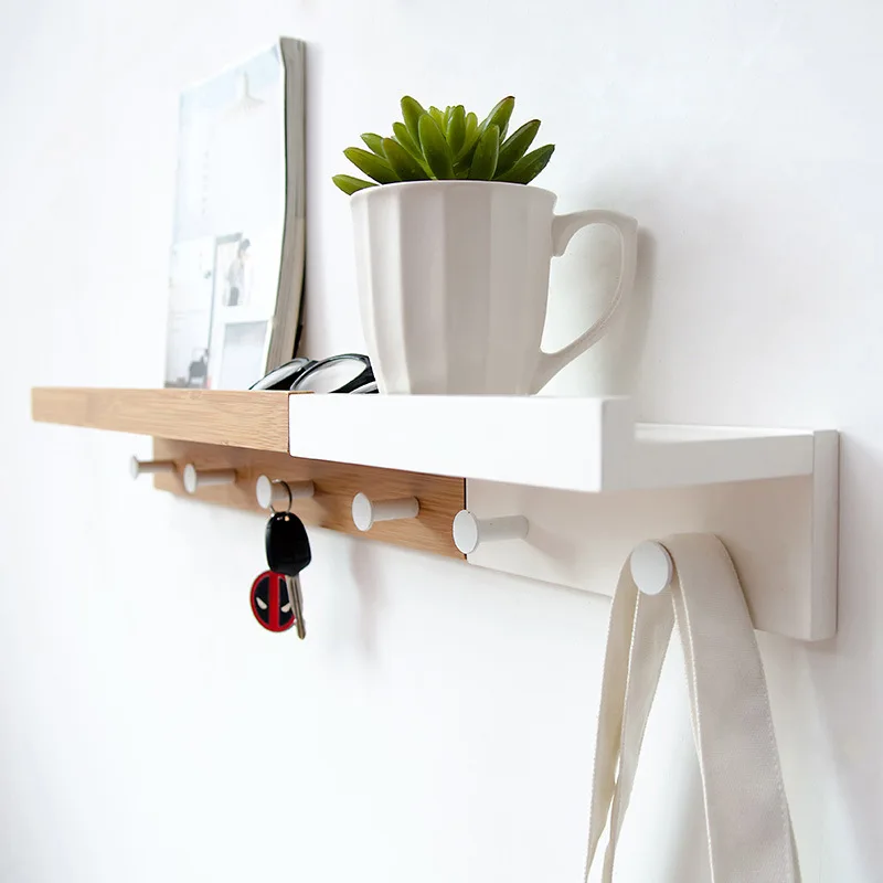 

Creative shelf wall hanging bamboo wood hook coat rack wall shelf home decotation key holder wall 2 hooks home furnishing