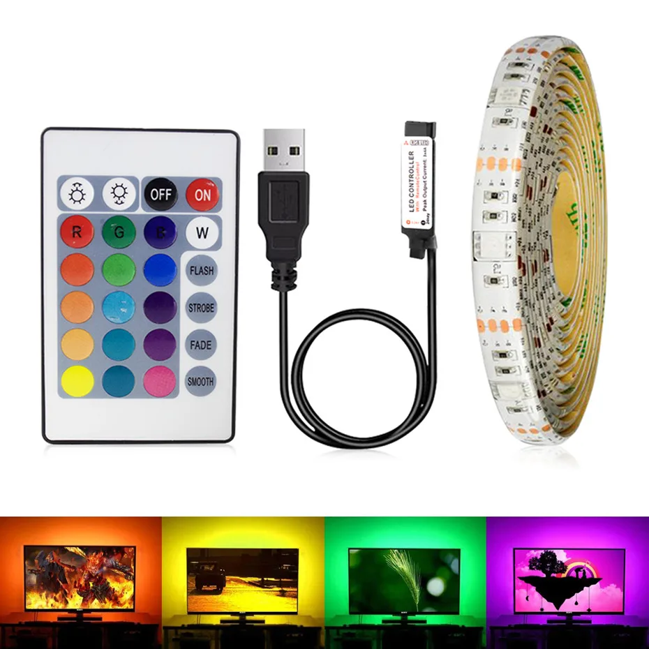 Светодиодная лента USB RGB белый теплый белый 5 в 60 светодиодный s/m гибкая светодиодная лента e 50 см 1 м 2 м 3 м 4 м 5 м настольная декоративная лента ТВ фоновое освещение