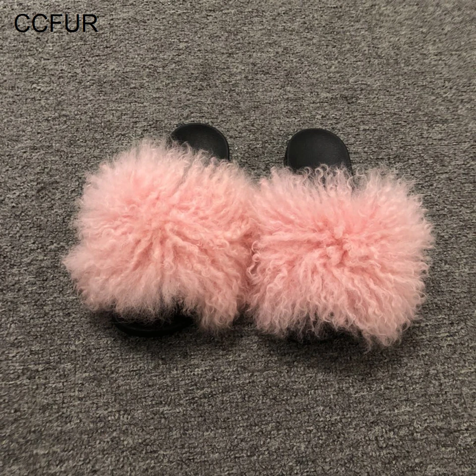 mongolian fur slippers