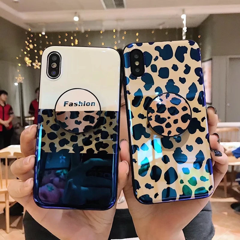 

fashion leopard airbag bracket luxury color matching Leopard Print soft cover case for iphone 6 7 9 plus X XR XS AMX phone cases