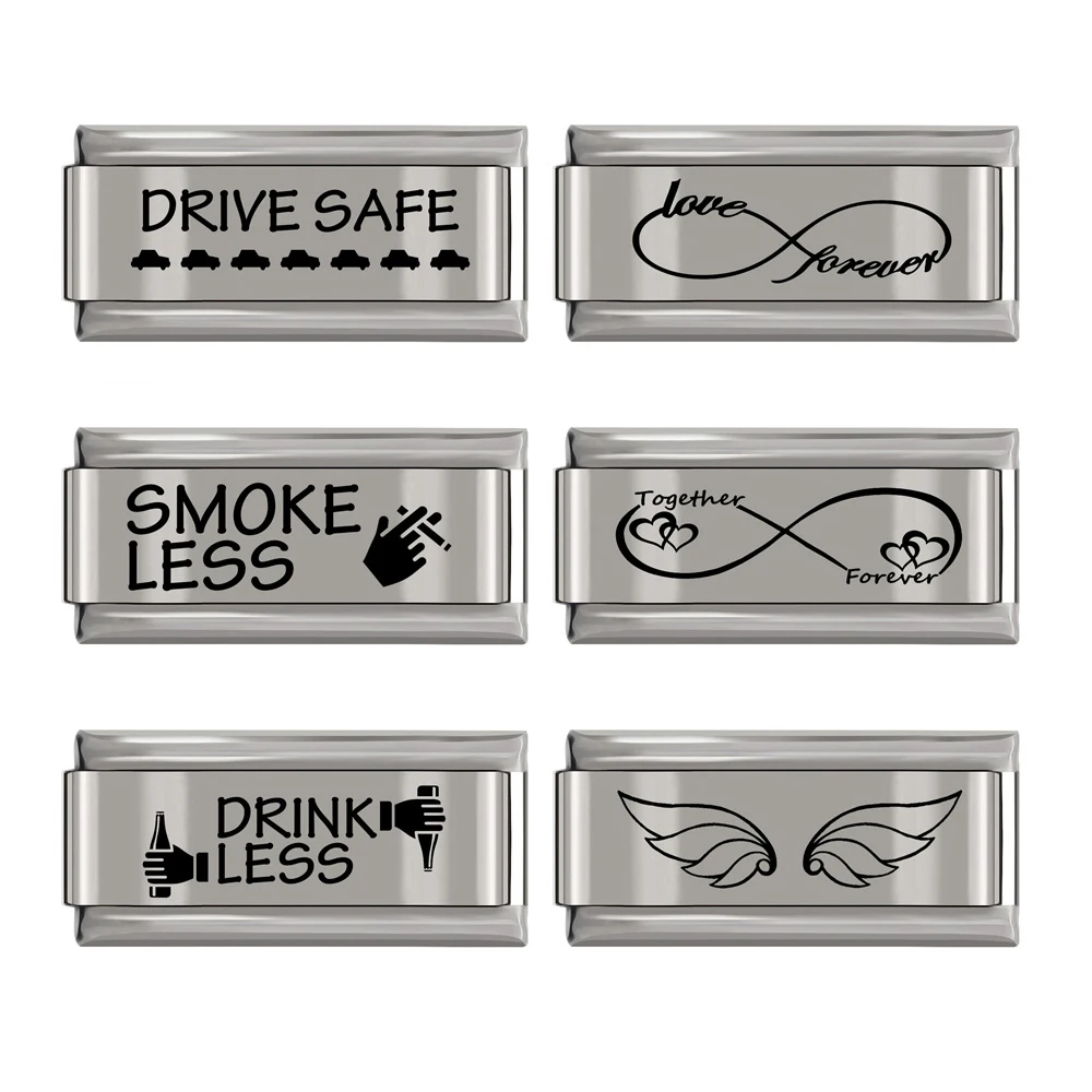 

Hapiship Stainless Steel Bracelet 9mm Italian Charm Women Drive Safe Smoke Less Drink Less Wing Bangles Babgle Accessories DJ157