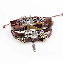 Верующий кожаный браслет перо крюк бисером плетеный кожаный браслет