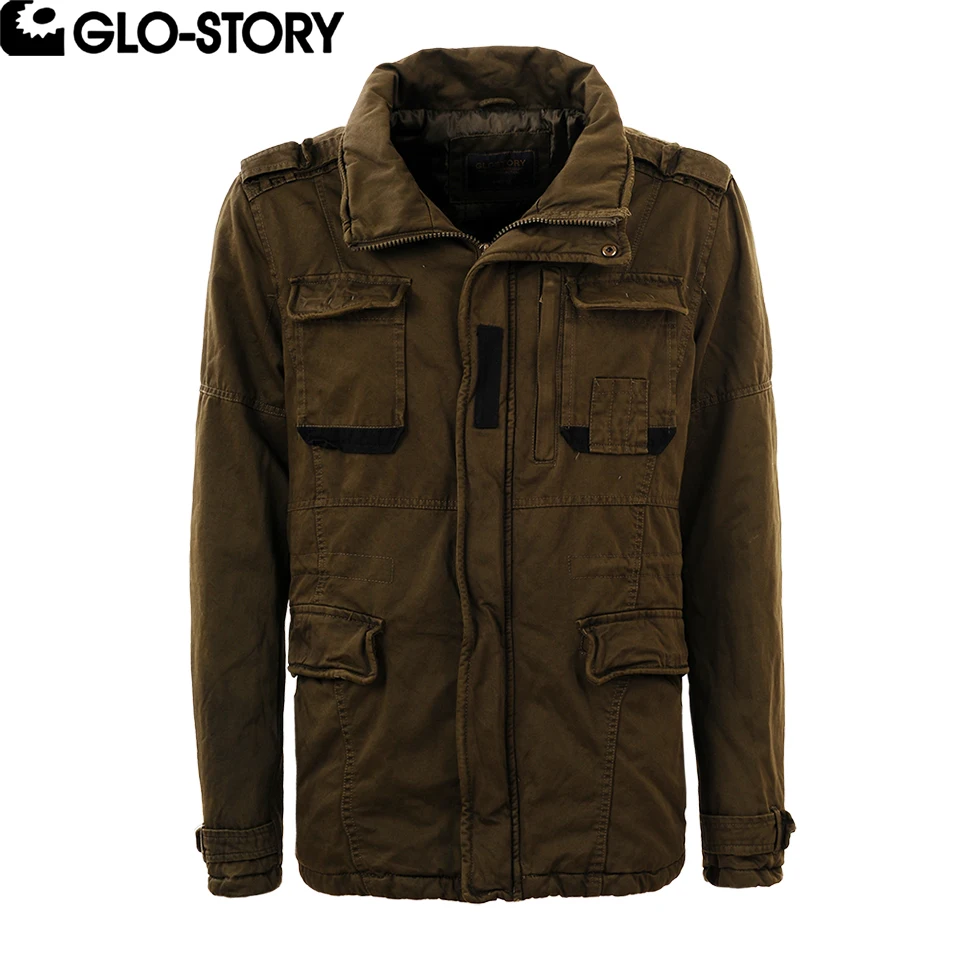 

GLO-STORY Mens Winter Military Jackets Men Multi Pockets Vintage Thick Padded Coats MSX-2921