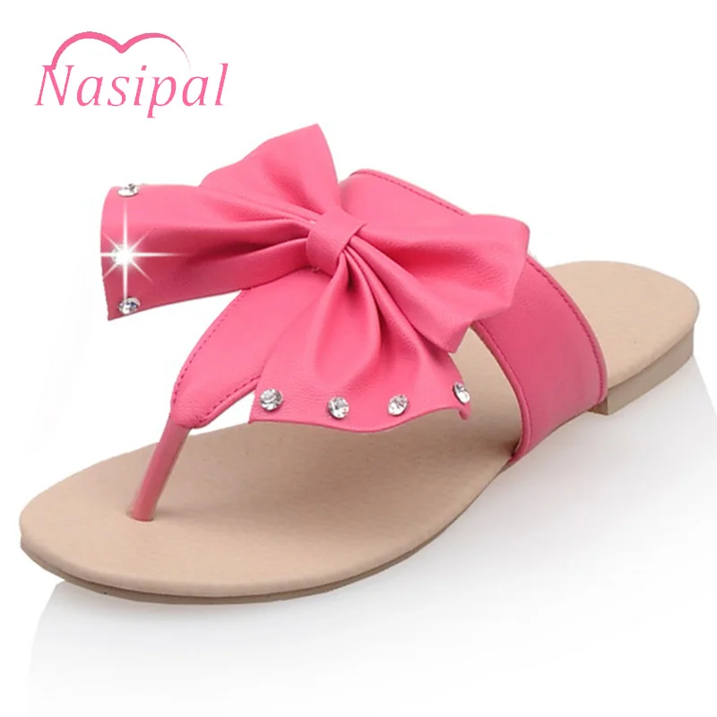 Nasipal Summer Women Shoes Flip Flops Bow Tie Crystal Flip Flops Soft