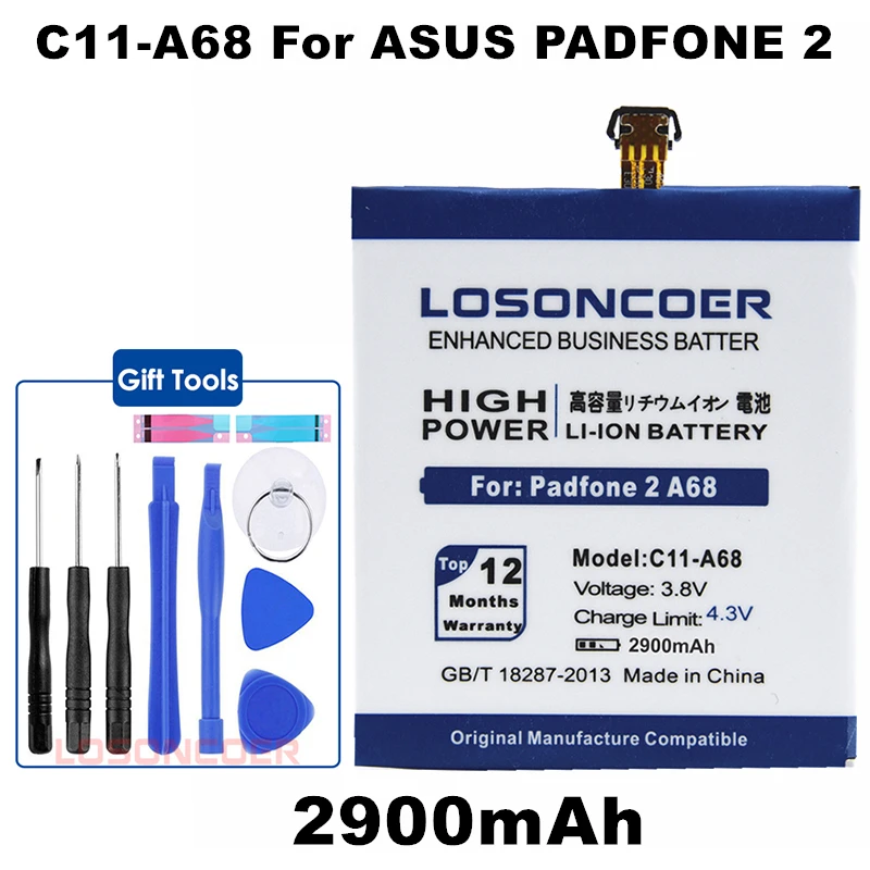 

LOSONCOER 2900mAh C11-A68 High quality Battery For ASUS Padfone 2 A68 battery Replacement