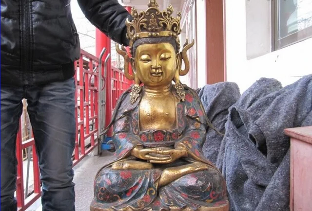 

USPS to USA S0445 22 Tibet Folk Buddhism Bronze cloisonne Gilt Amitayus Bodhisattva Buddha Statue (B0328)