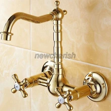 Роскошный золотой Латунный настенный поворотный носик для кухонной раковины кран и смеситель для ванной комнаты csf101