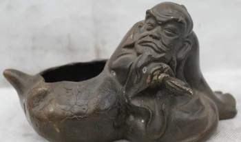 

4"China Chinese Folk Bronze Lucky arhat geezer wine pot kettle Statue