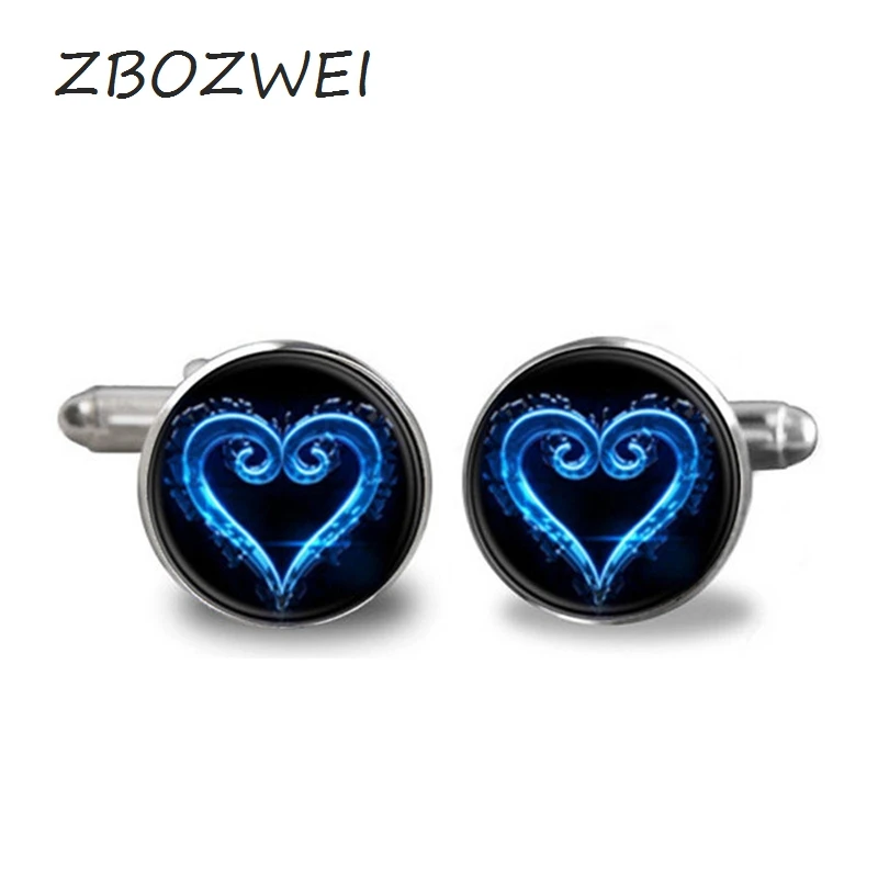 

ZBOZWEI Handmade Kingdom Hearts Emblem Symbol Glass Cuff link Personality Occult Gift send of Men High Quality Cufflinks Jewelry