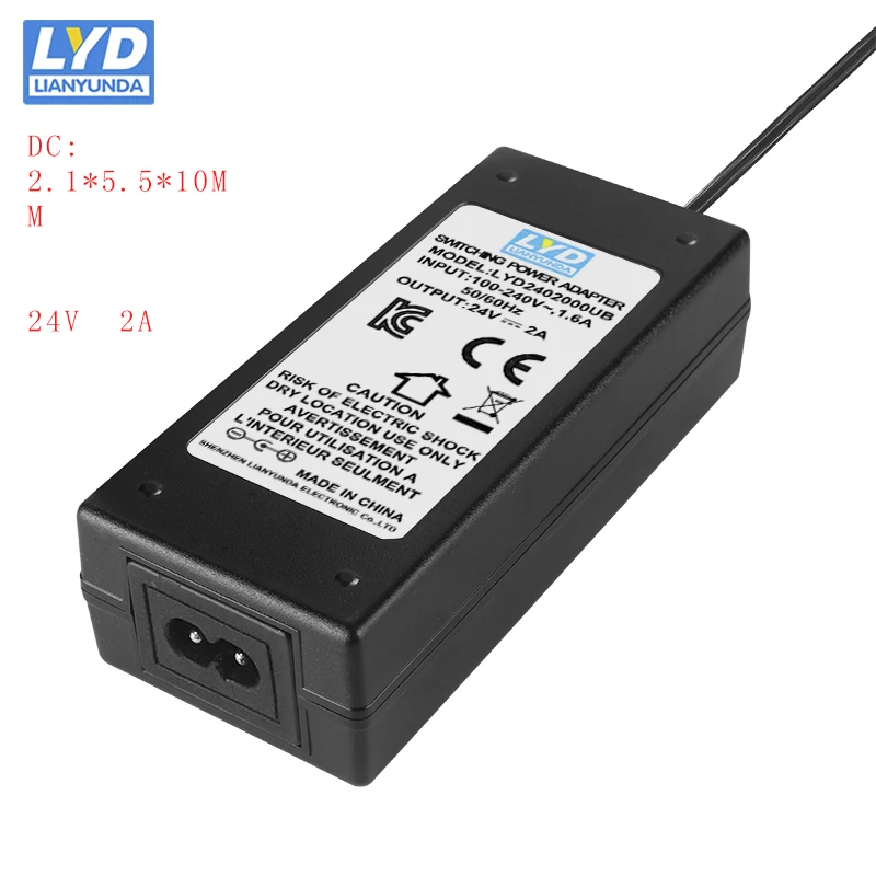 

US 24V/2A 5.5mm*2.1mm AC-DC Power Adapter For Electrical Equipment Switching Adapter Black Switching For LED Strip Light